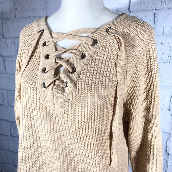 PULLOVER V-NECK BANDAGE LONG SLEEVES SWEATER - Picture 3 of 5